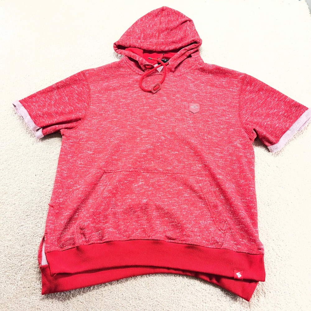 Southpole Hoodie‎ Mens XL Red Heather Marled Short Sleeve Stepped Hem Pullover